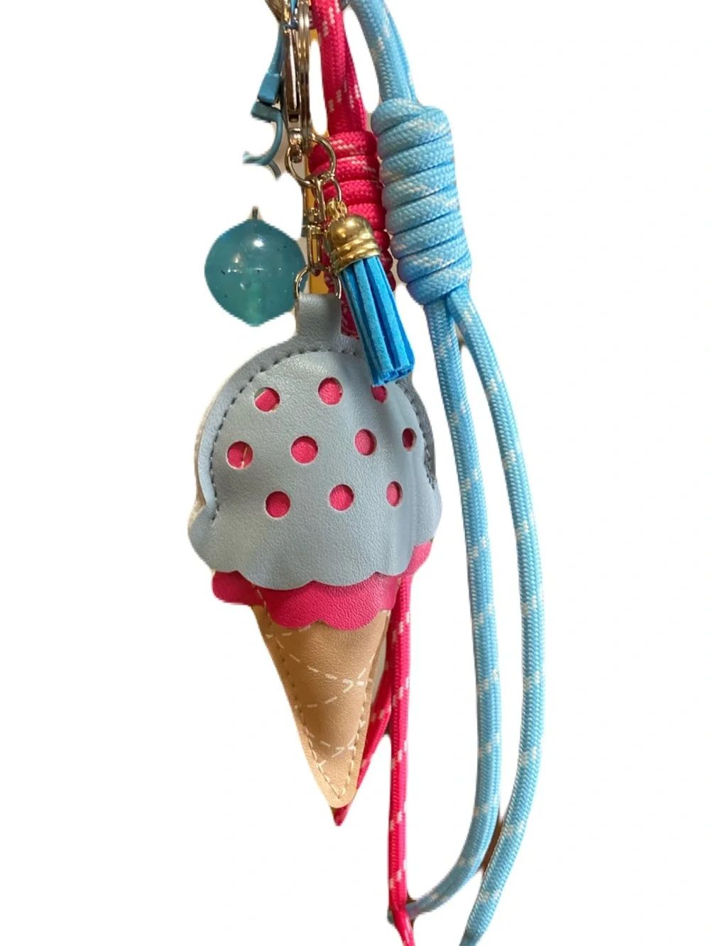 Ice Cream Keychain Bag Charm -Kawaii Faux Leather Paracords Lollipop & Tassel